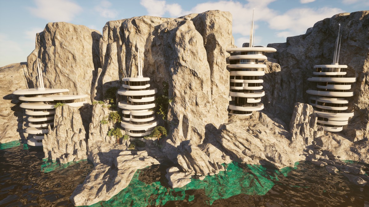 Futuristic Cliffside Habitat – Modular Sci-Fi Environment