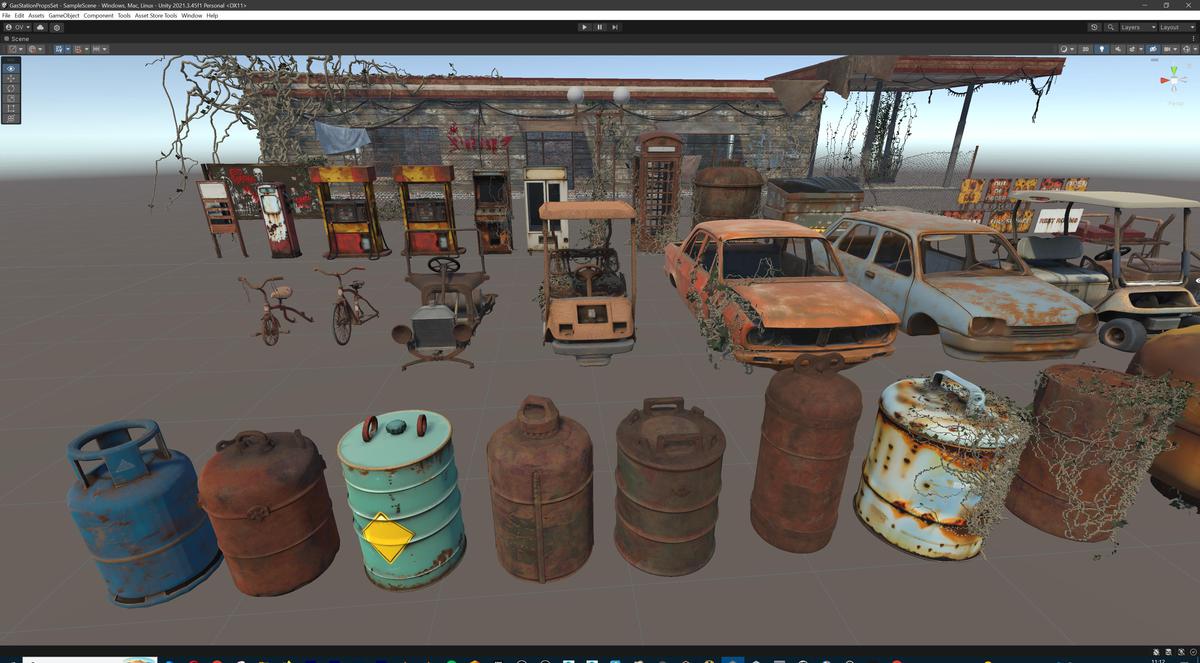 Post-Apocalyptic Junkyard Rusty Gas Station Props Pack (217 3d assets)