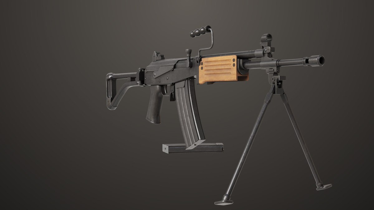 Machine Gun 13 Wood Handle URP HDRP Textures