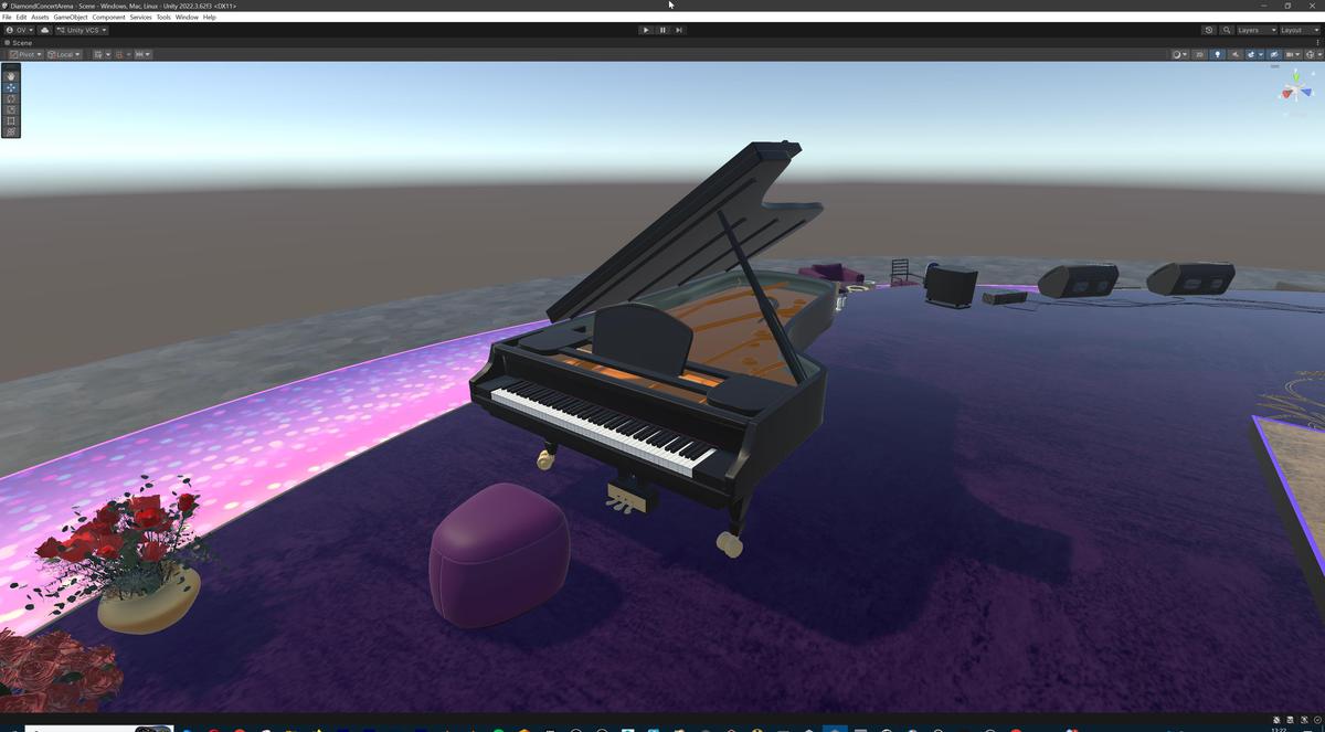 Diamond Concert Arena Stage Venue - Modular 3d Scene (with Piano, Drums, Guitar)