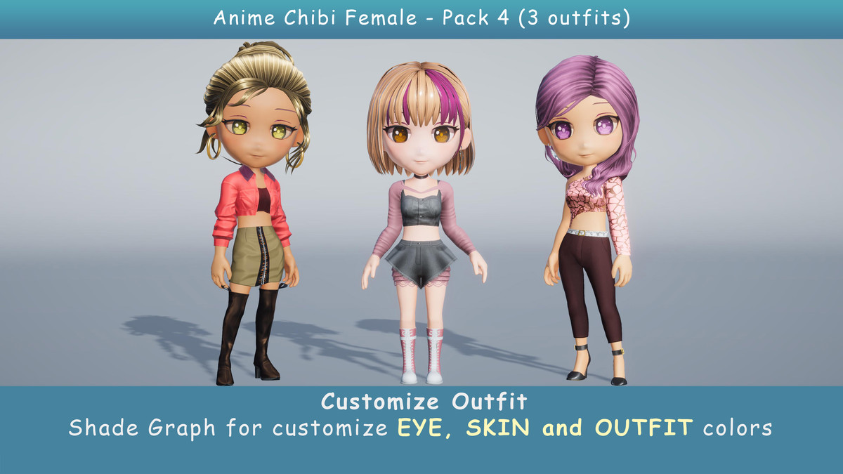 Anime Chibi Female Dancer - Combo 4 (3 outfits)