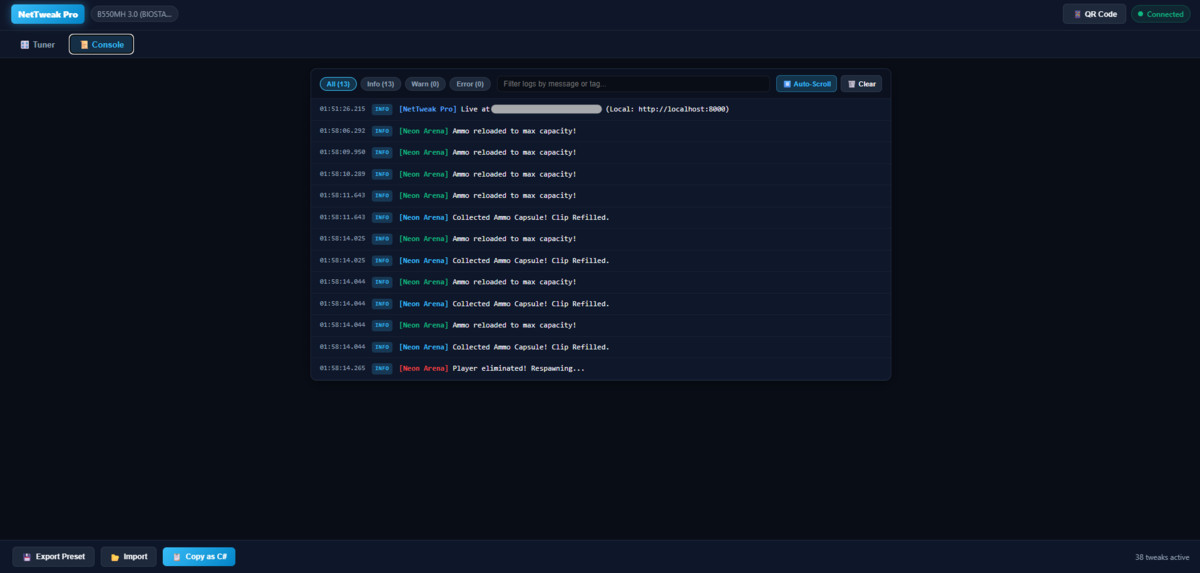 NetTweak Pro - Remote Game Balancing & Runtime Debug Station