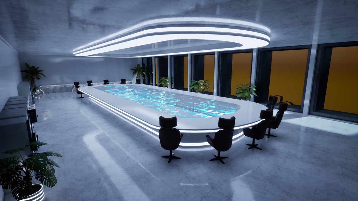 Futuristic Conference Room – Sci-Fi interior meeting hub