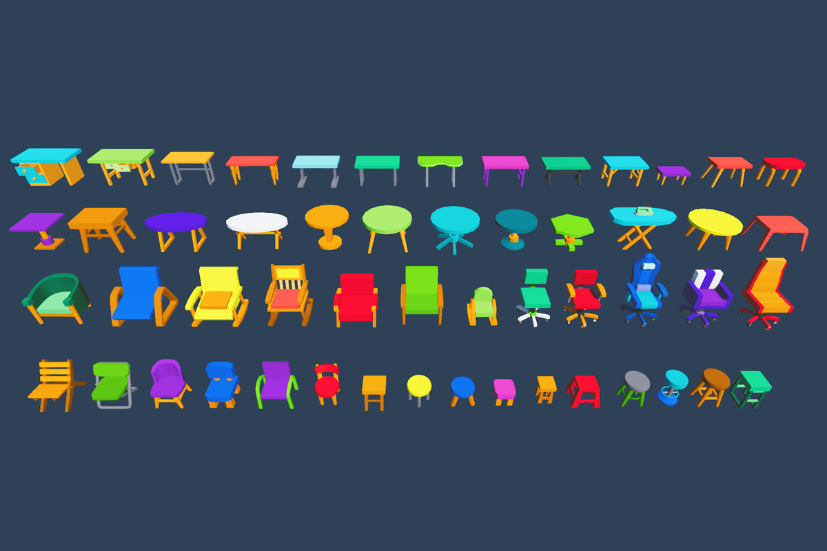 Cute Low Poly Furniture Pack - Colorful Interior Props