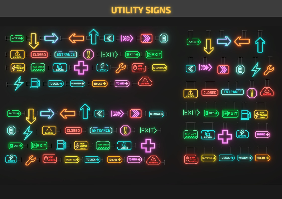 Low Poly Sci-Fi Neon Signs / Cosmic Retro