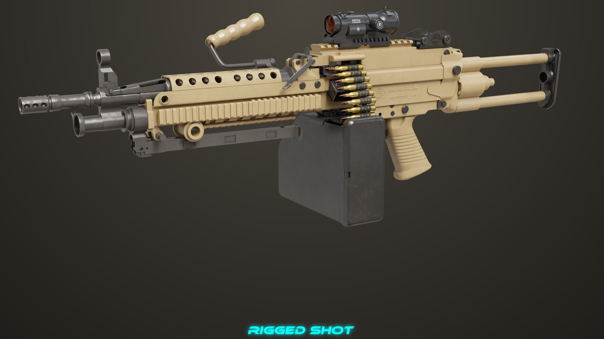 Machine Gun Sandal and Black Ammo Box URP HDRP Textures