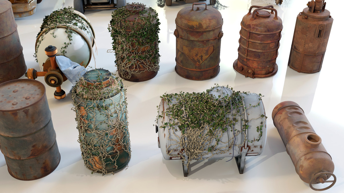 Post-Apocalyptic Junkyard Rusty Gas Station Props Pack (217 3d assets)