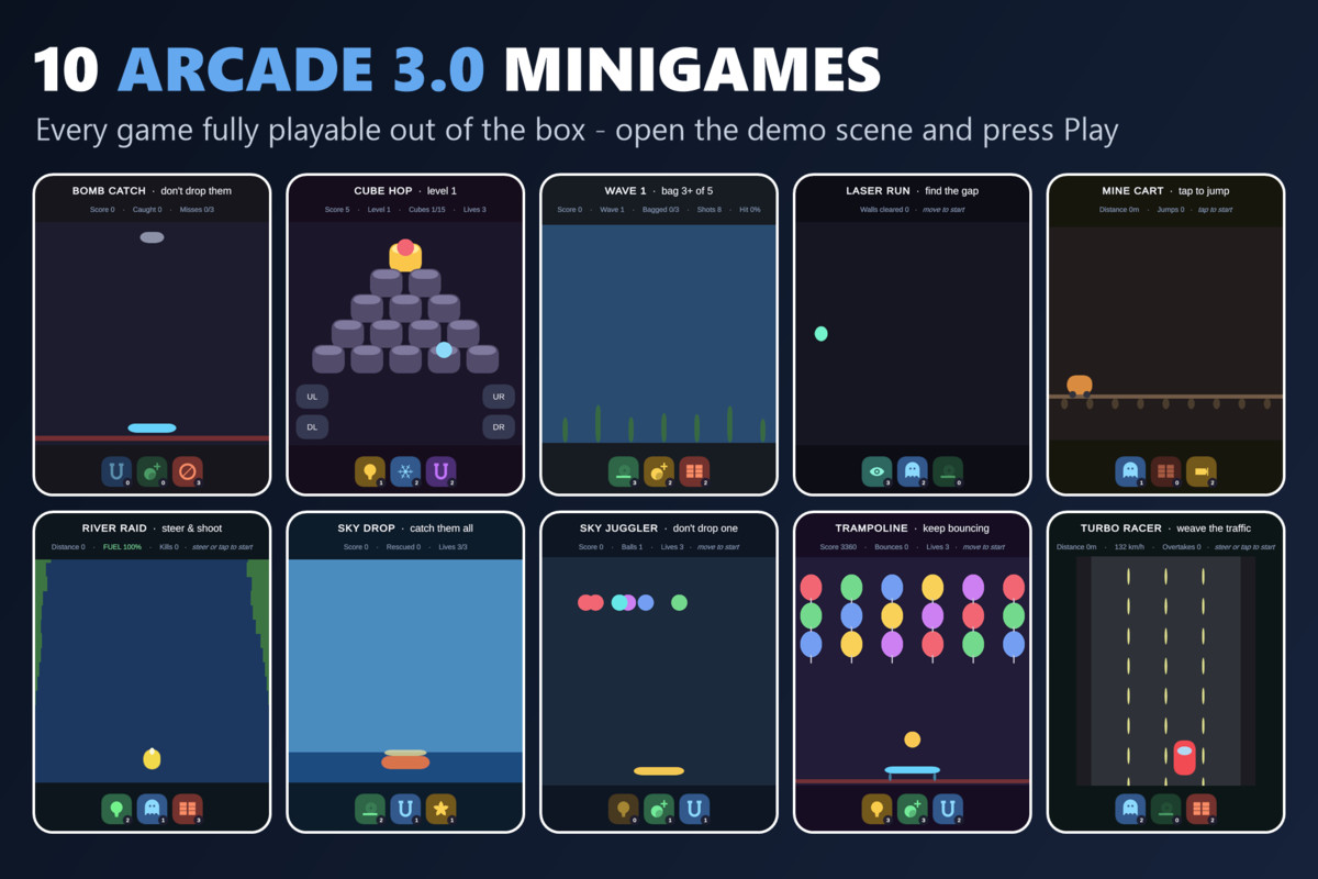 Mini Game Templates Arcade 3.0 - 10 Arcade Starters for Unity