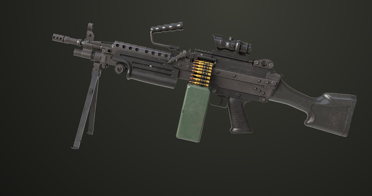 Machine Gun Sandal and Black Ammo Box URP HDRP Textures