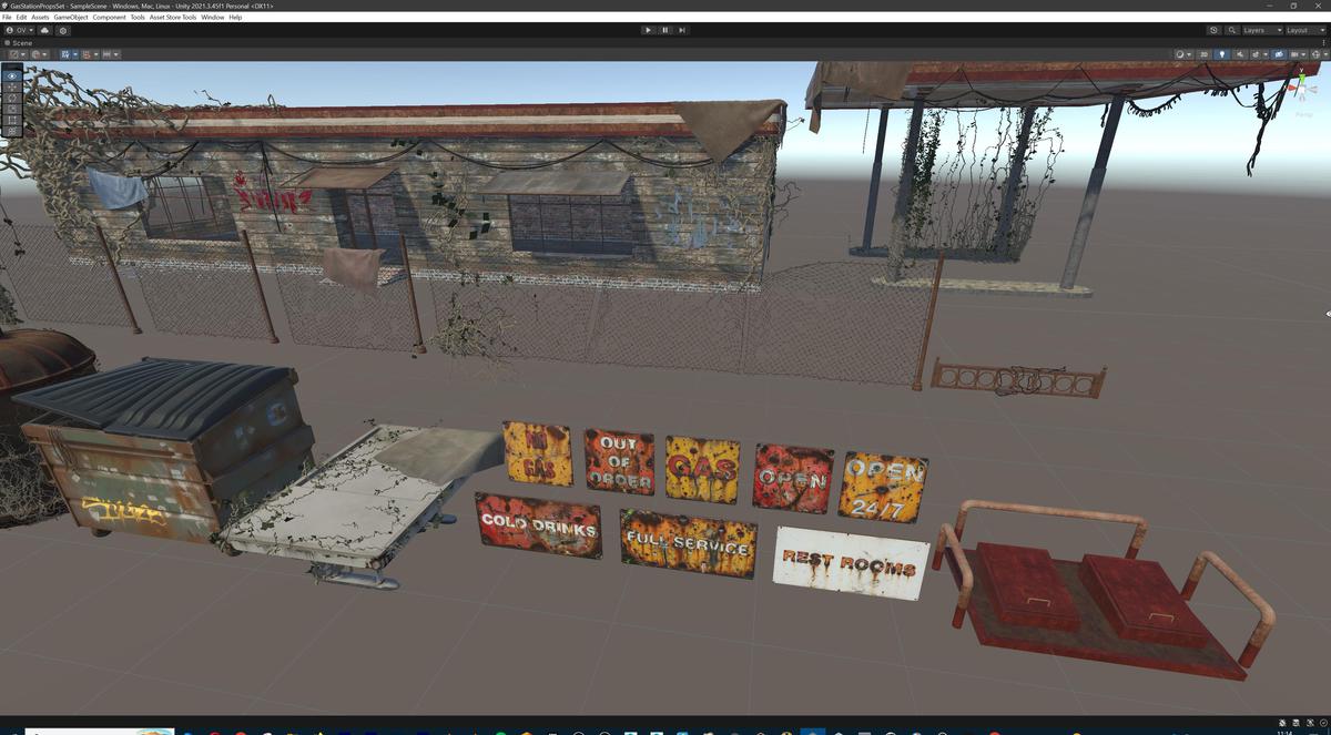 Post-Apocalyptic Junkyard Rusty Gas Station Props Pack (217 3d assets)