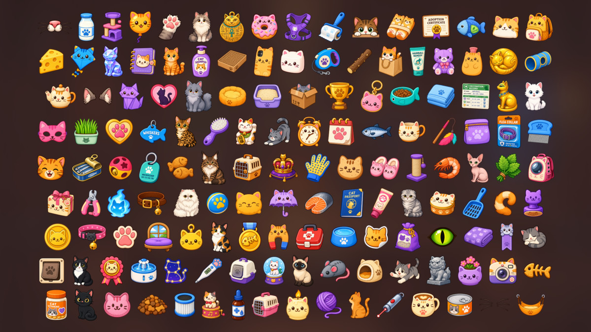 Cat Care Pet Supplies Grooming Veterinary Toys Icons Pack