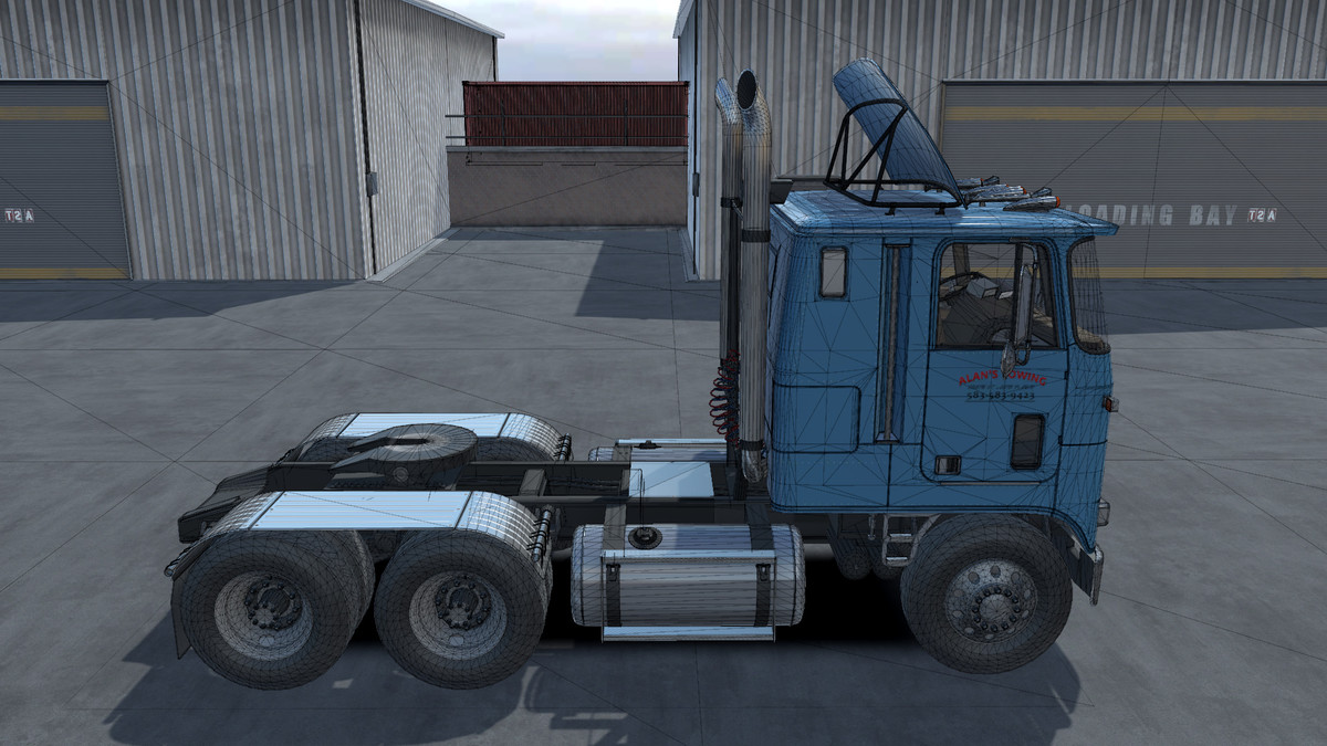 80s Cabover Truck with lowboy trailer