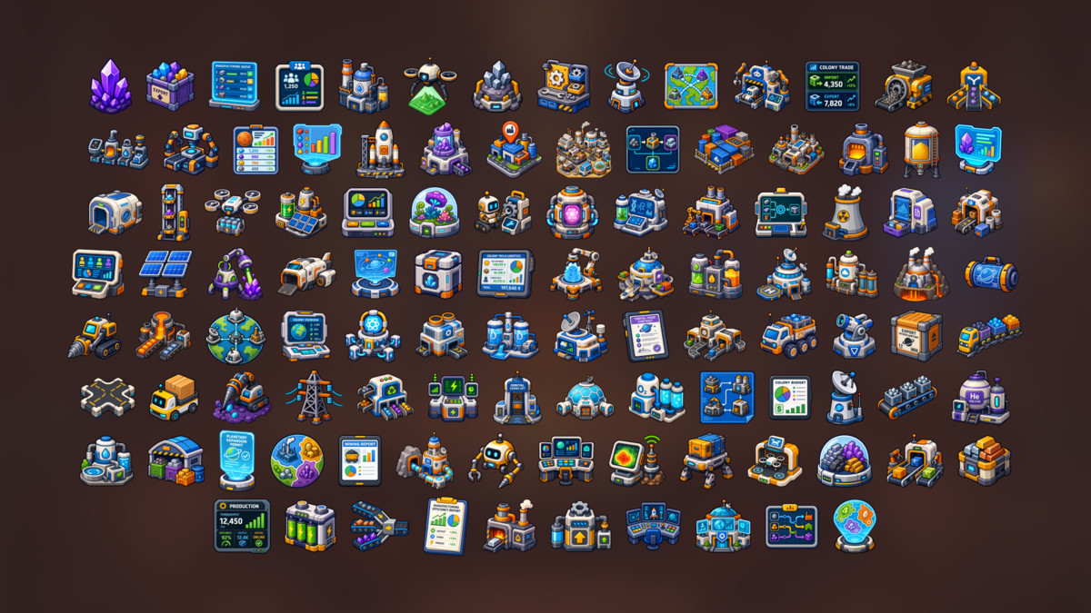 Space Colony Industry Mining Logistics Automation Icons Pack