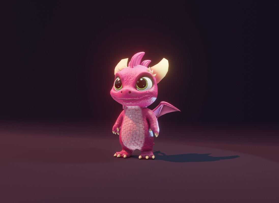 Cartoon Pink Baby Dragon 3D Character With 5 Music Tracks & 36 Sound Effects