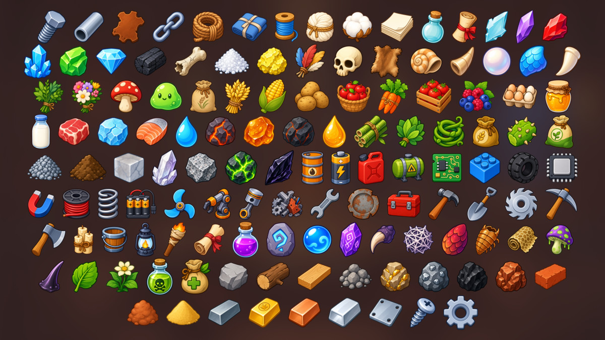 Crafting Resources and Materials Icons Pack for Survival RPG Simulation Games
