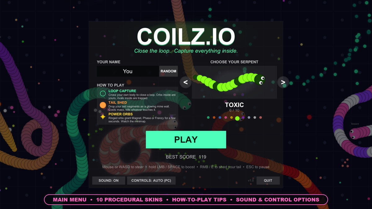 Coilz.io - Slither, Snake & Worm Arena Game