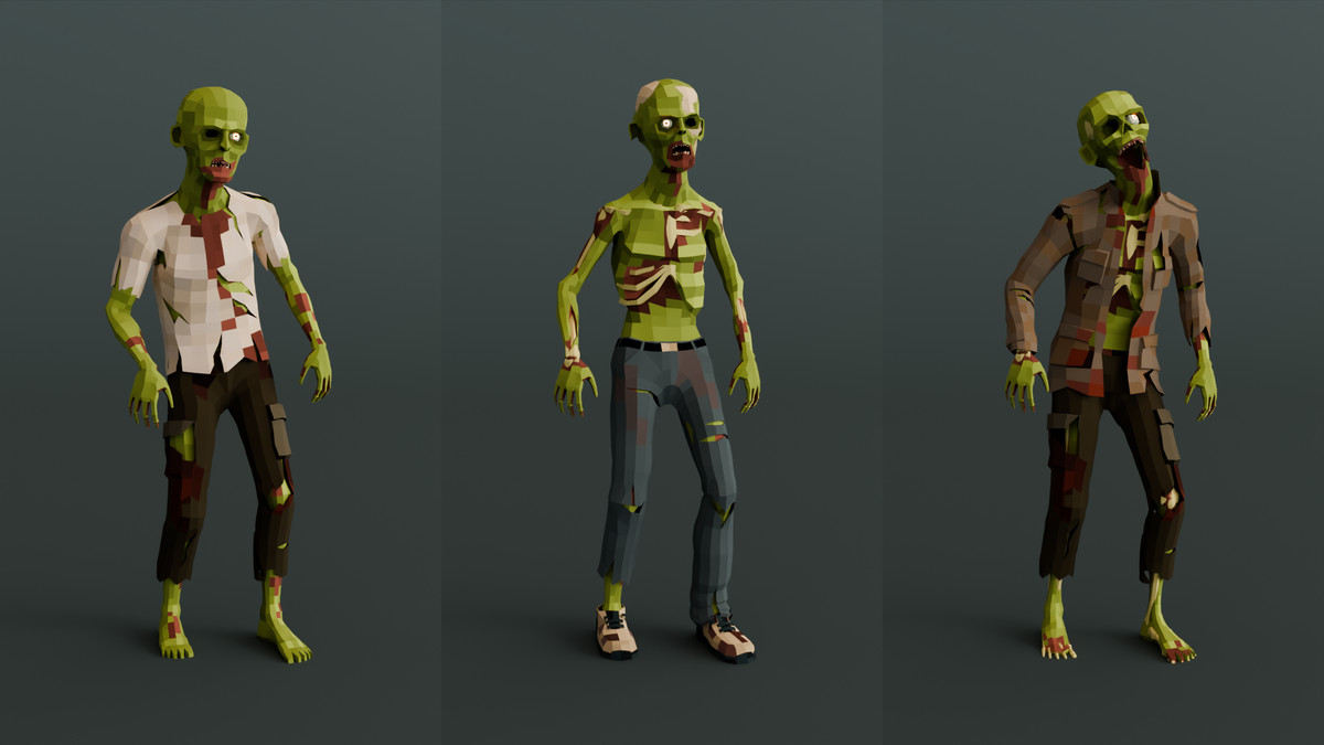 Zombie Man Modular Pack Low-Poly Stylized