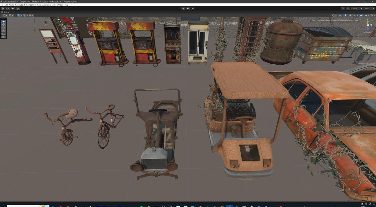 Post-Apocalyptic Junkyard Rusty Gas Station Props Pack (217 3d assets)