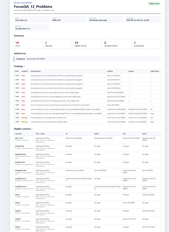 Focus QA — Fast uGUI Navigation Analyzer