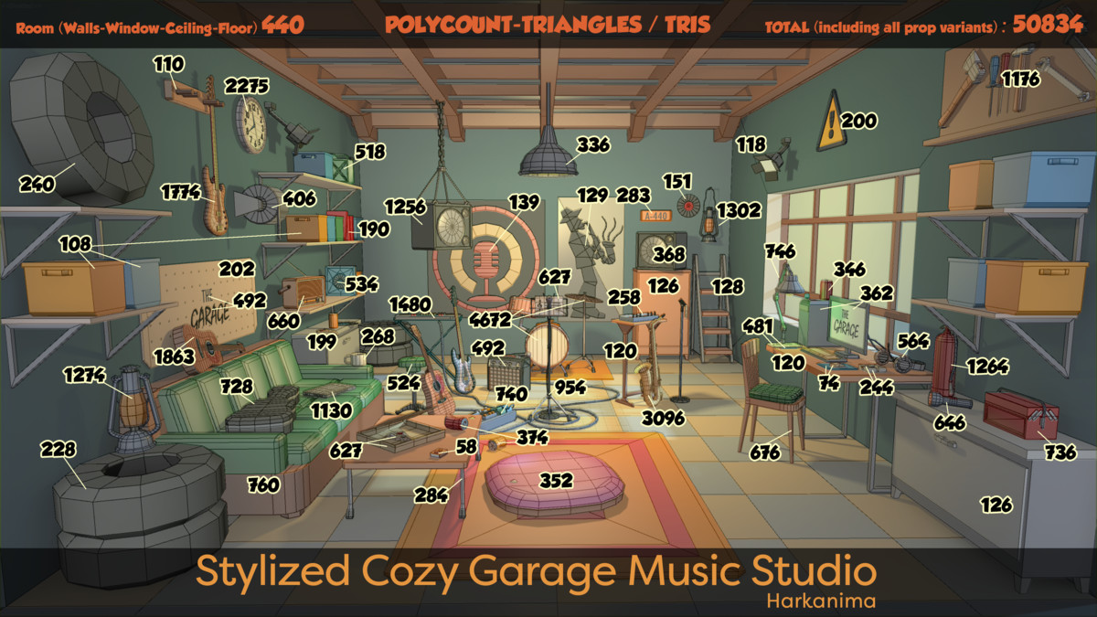 Stylized Cozy Garage Music Studio