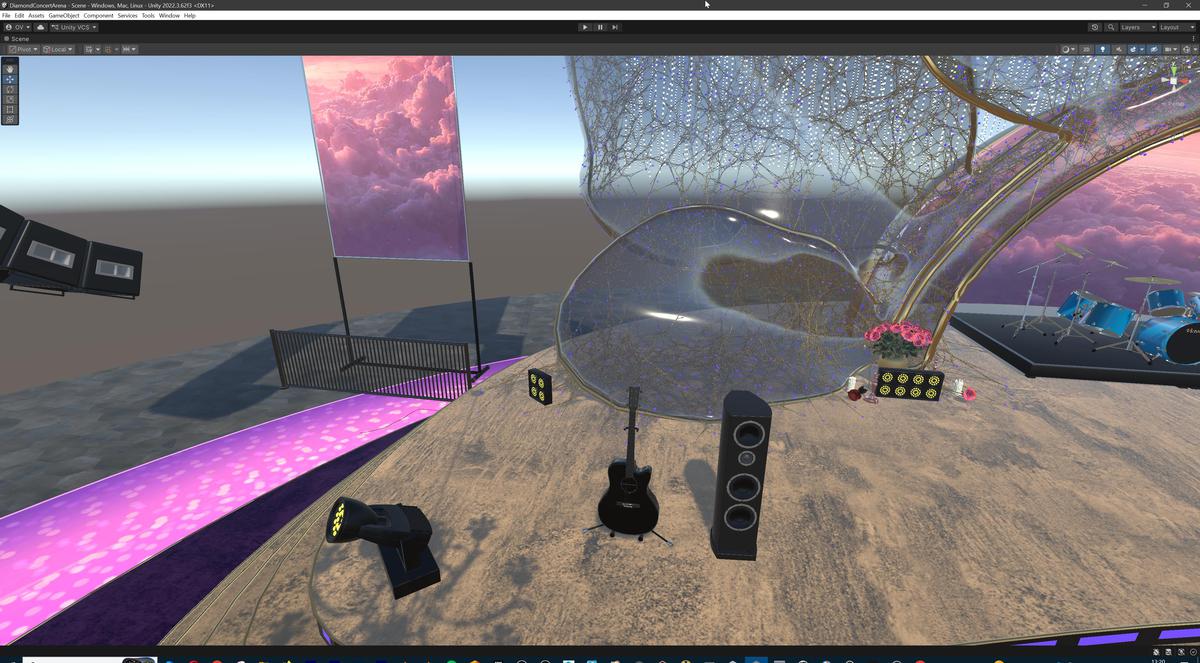 Diamond Concert Arena Stage Venue - Modular 3d Scene (with Piano, Drums, Guitar)
