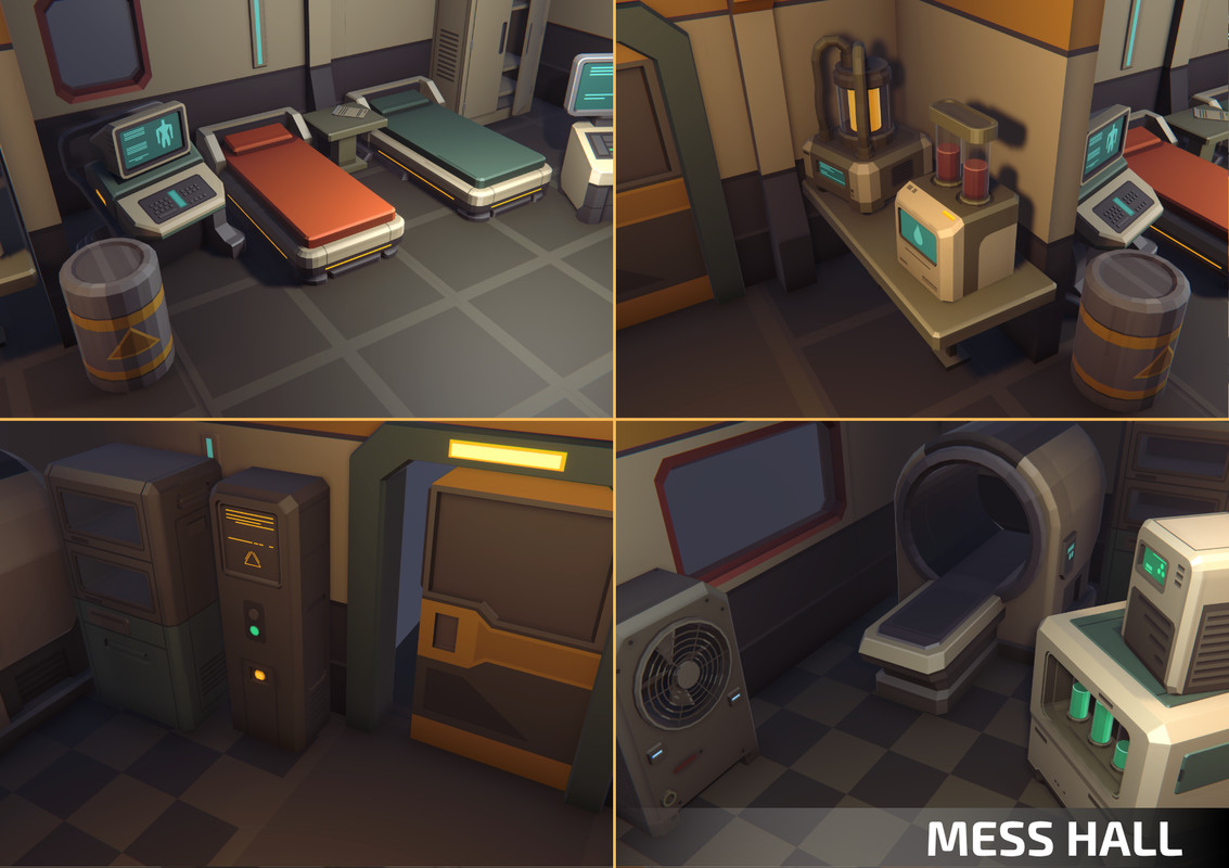 Sci-Fi Low Poly Interior Bundle: Grand Colony Collection (5-in-1) | Cosmic Retro