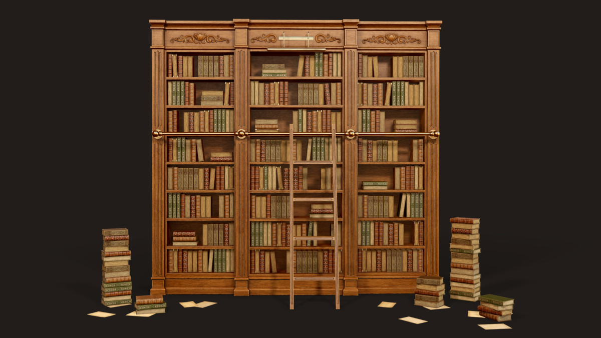 Vintage Bookcase, Books, Papers