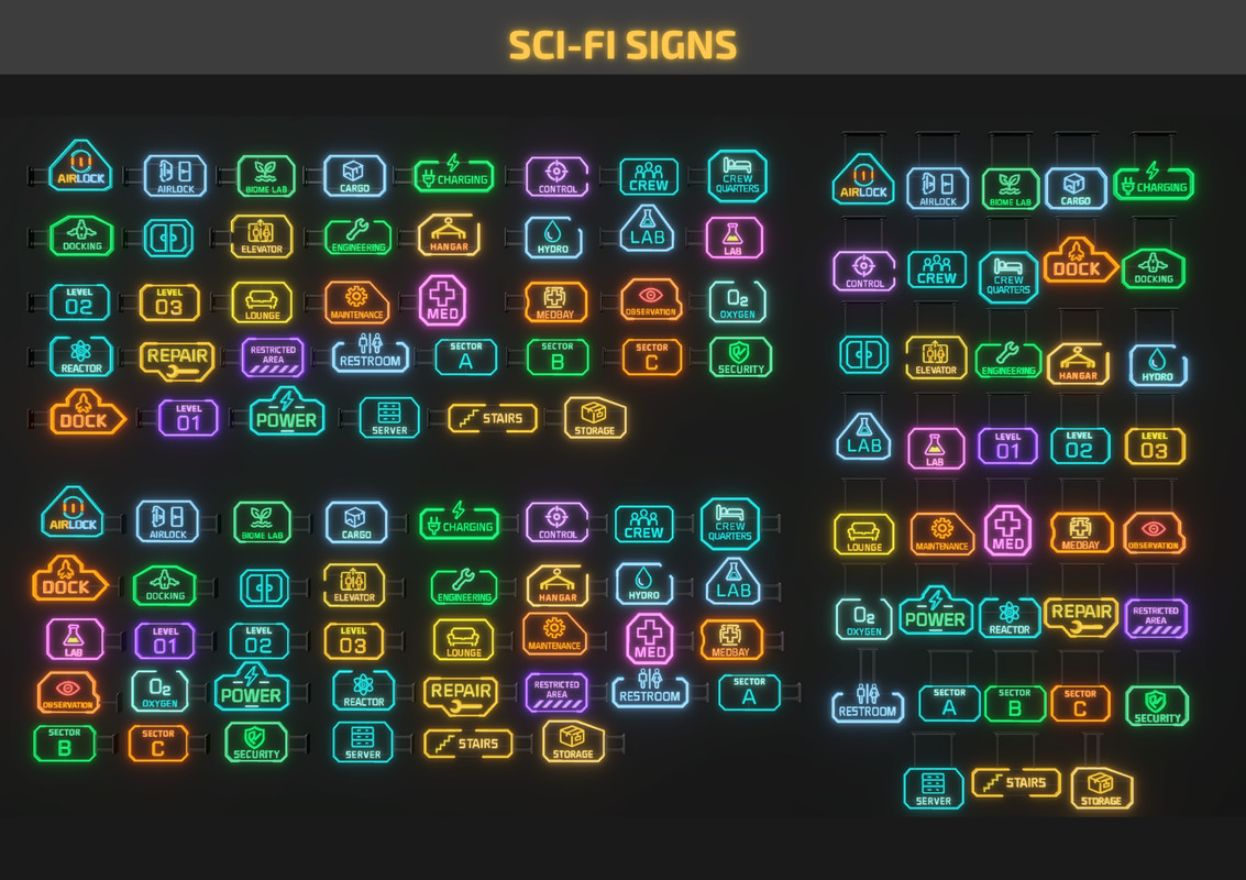 Low Poly Sci-Fi Neon Signs / Cosmic Retro