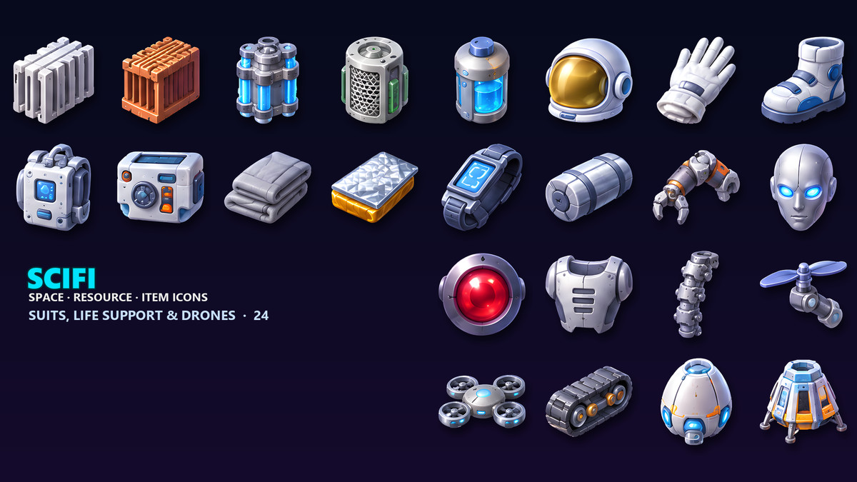 Sci-Fi Resource Icons - 286 Space Items