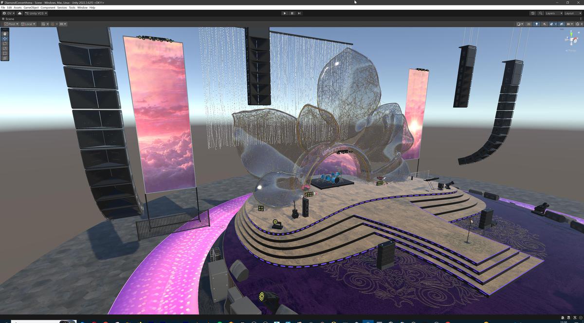 Diamond Concert Arena Stage Venue - Modular 3d Scene (with Piano, Drums, Guitar)