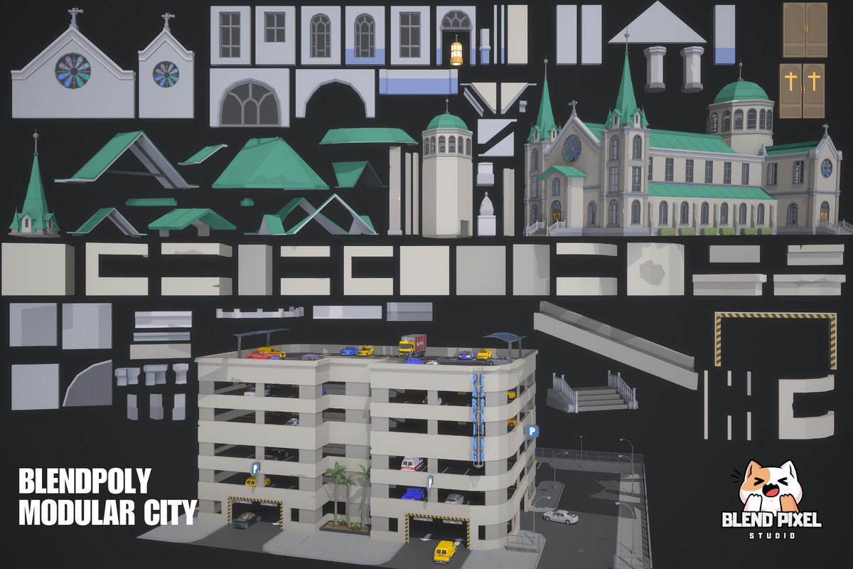 BlendPoly Modular City - Low Poly Assets