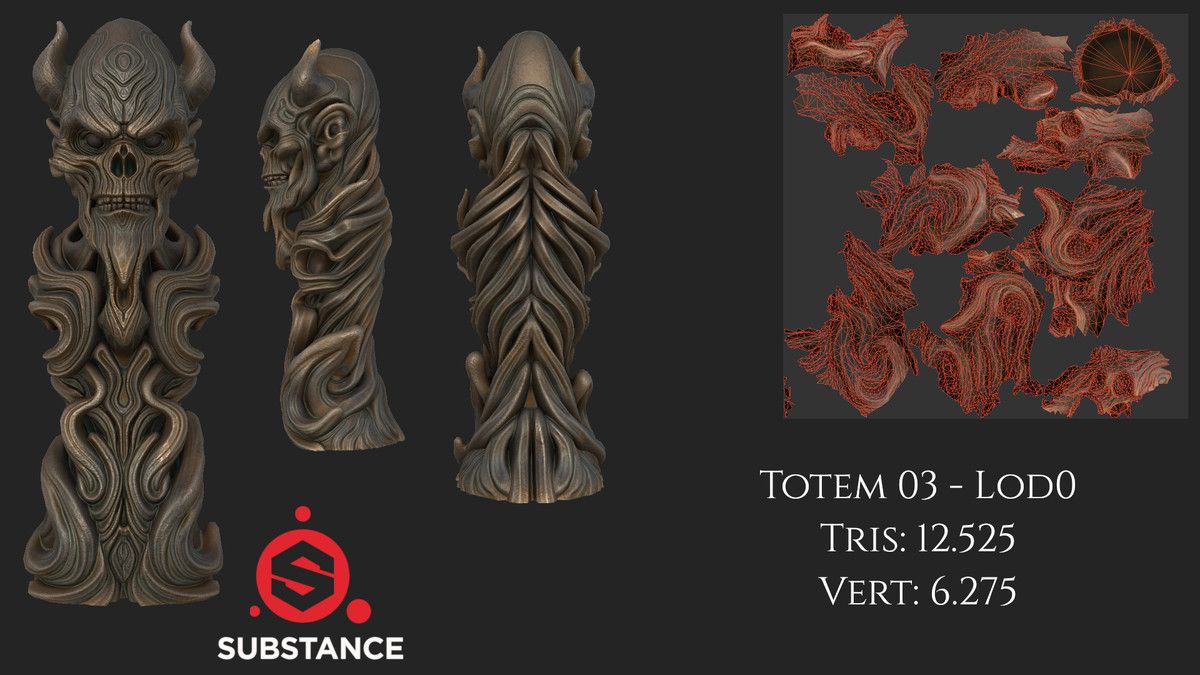 4 Dark Fantasy Totems / Statues