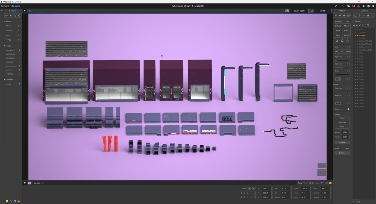 Voxel Cyberpunk Streets - 3D pixel art - monogon