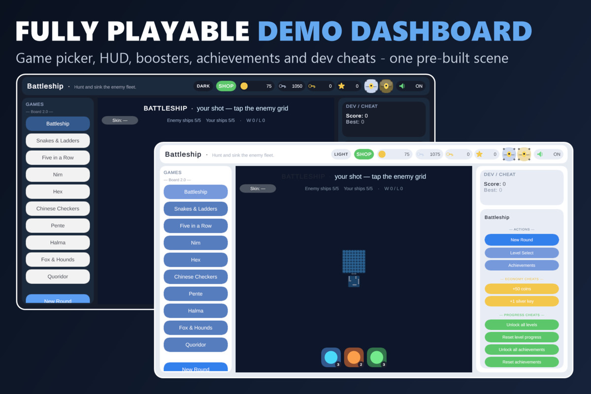 Mini Game Templates Board 2.0 - 10 Board Starters for Unity