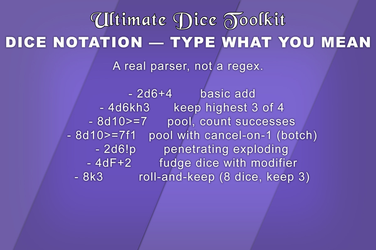 Ultimate Dice Toolkit - Advanced Dice Rolling & Rule API Systems w/JSON support