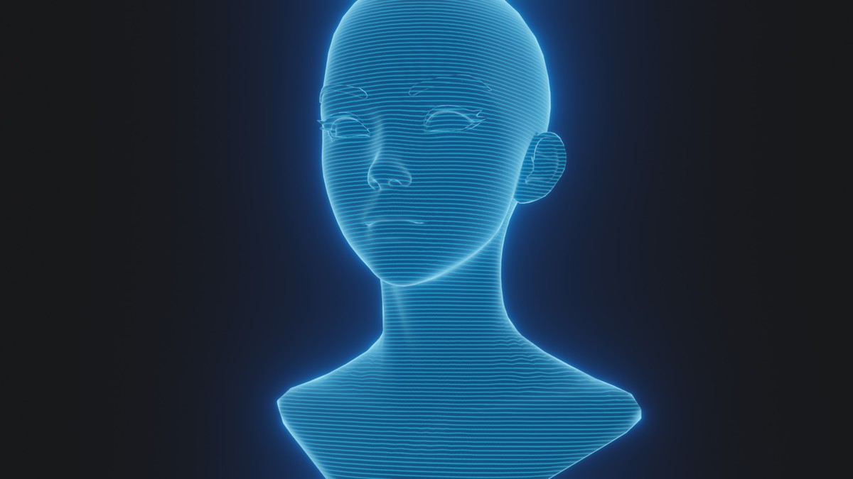 Anime Human Hologram Heads 3D Model Rigged with Facial Expressions