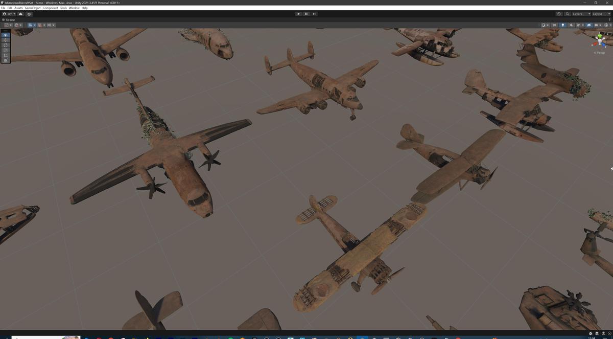 Old Abandoned Junk Rusty Aircraft and Helicopter Set 3d Game Ready Modular Props