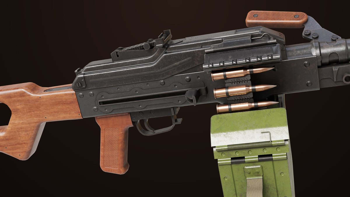 Machine Gun 11 Wood handle URP HDRP Textures