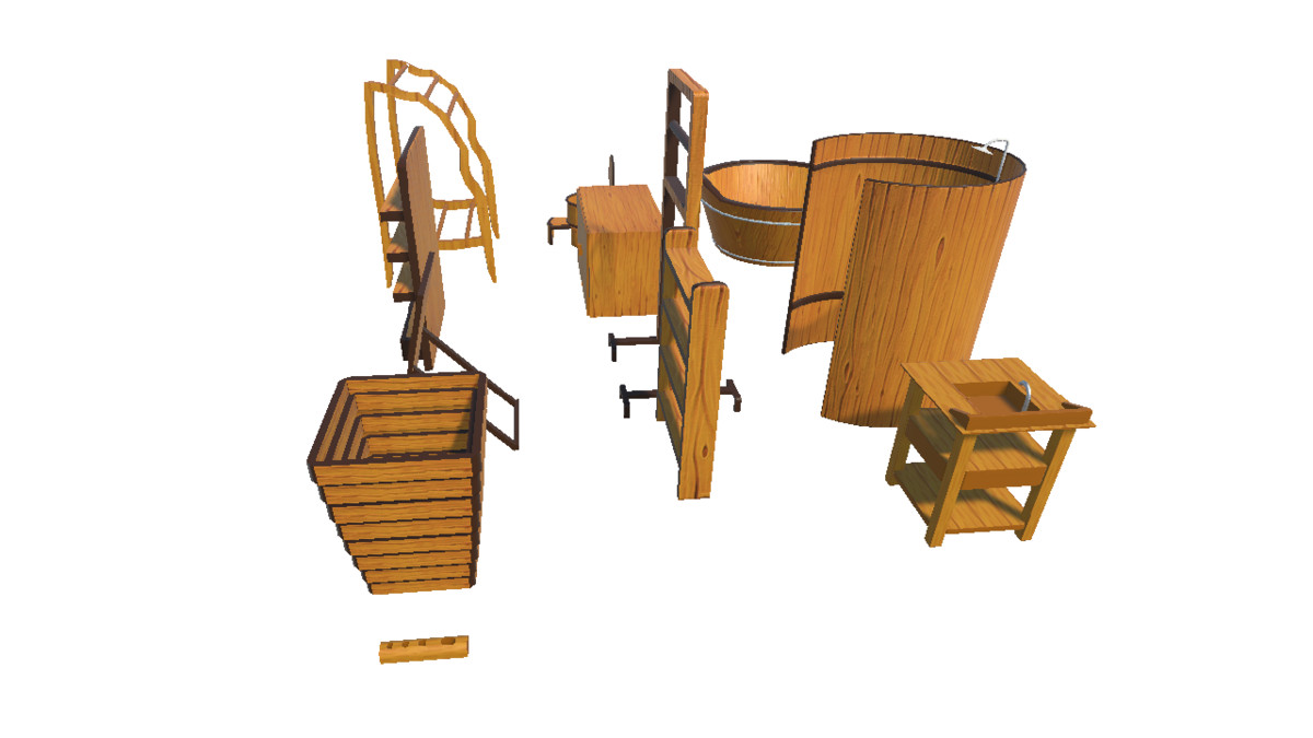 Low-Poly BathRoom Kit – Stylized Wooden Set
