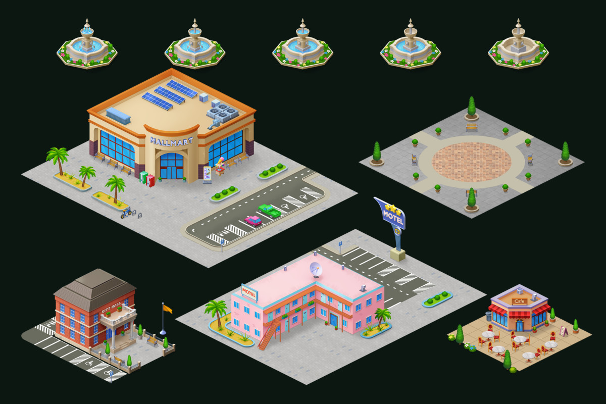 Isometric Public Buildings and Areas Pack