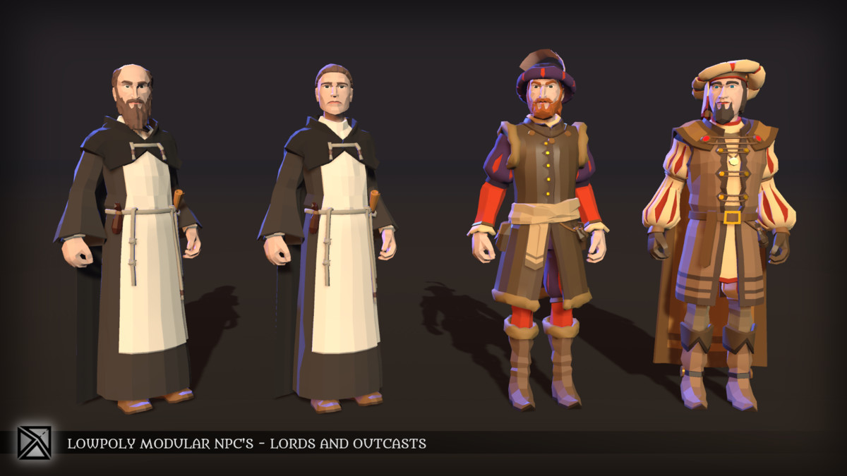 Low Poly Modular NPCs – Lords & Outcasts- LOWPOLY MEDIEVAL FANTASY SERIES