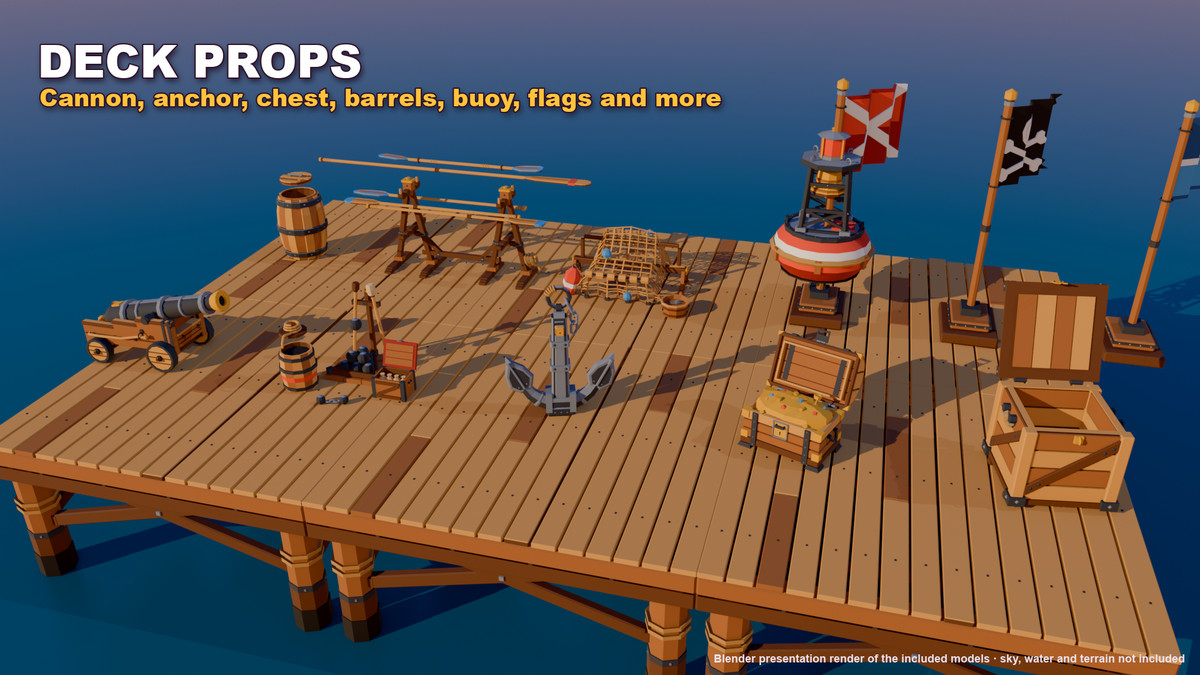 Stylized Pirate Ships & Boats: 13 Vessels + Harbour Dock Kit