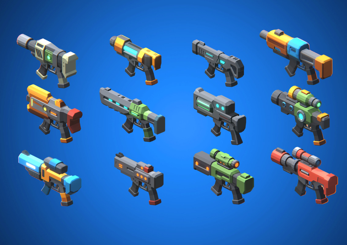 Low Poly Sci-Fi Blaster Pack Vol. 2 - Retro Style
