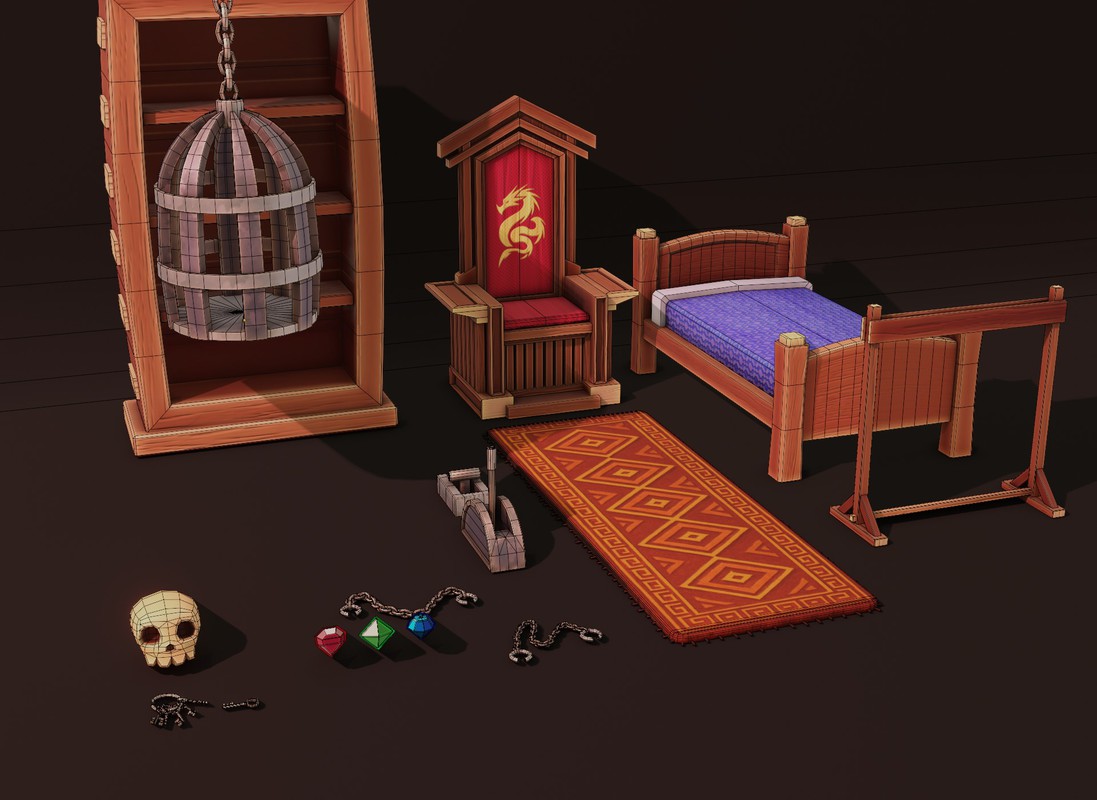 Stylized Fantasy Interiors – Low Poly 3D Props Pack (Built-in)