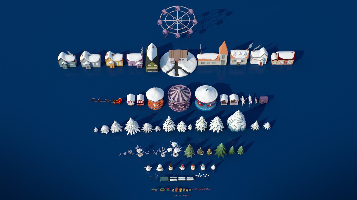 Stylized Lowpoly Winter City Asset Pack