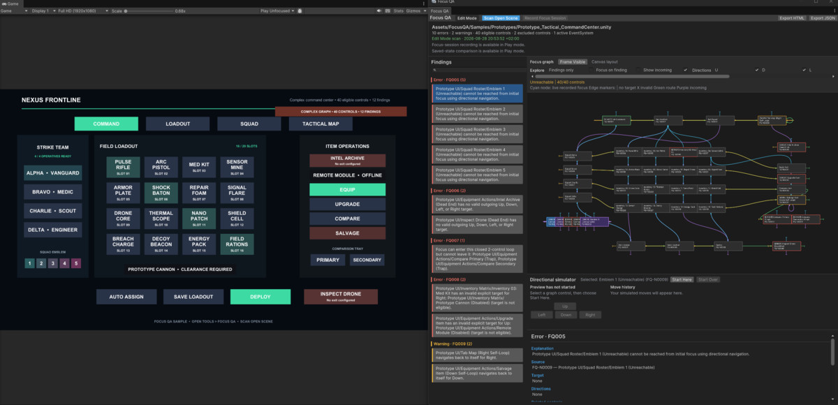 Focus QA — Fast uGUI Navigation Analyzer