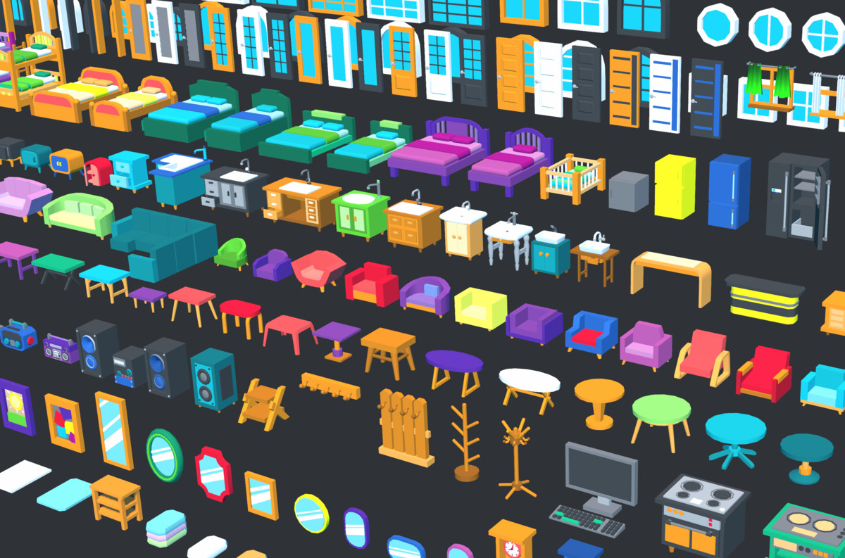 Cute Low Poly Furniture Pack - Colorful Interior Props