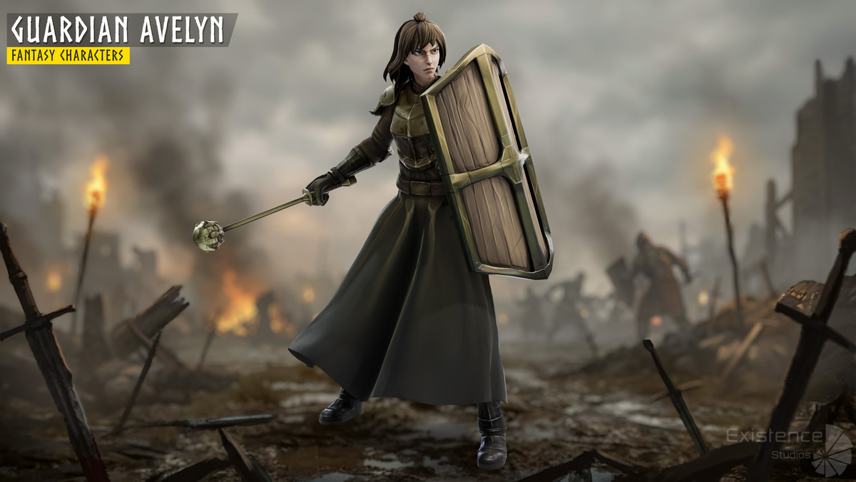 Shield Guardian Avelyn - Stylized Warrior Girl