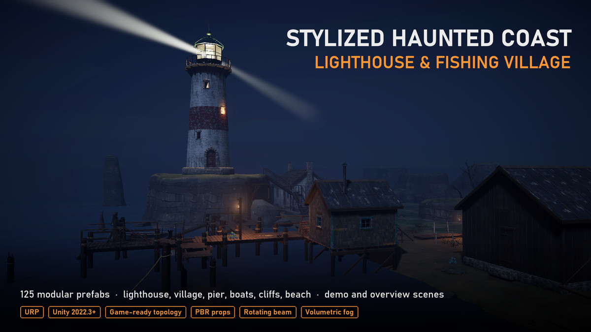 Stylized Haunted Coast - Lighthouse & Fishing Village (URP)
