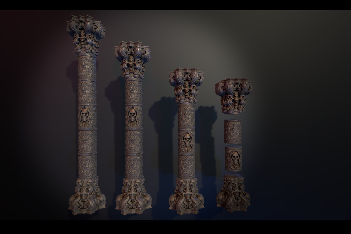Dark Fantasy Pillar / Column (Swirling) in Gold, Bronze and Infernal